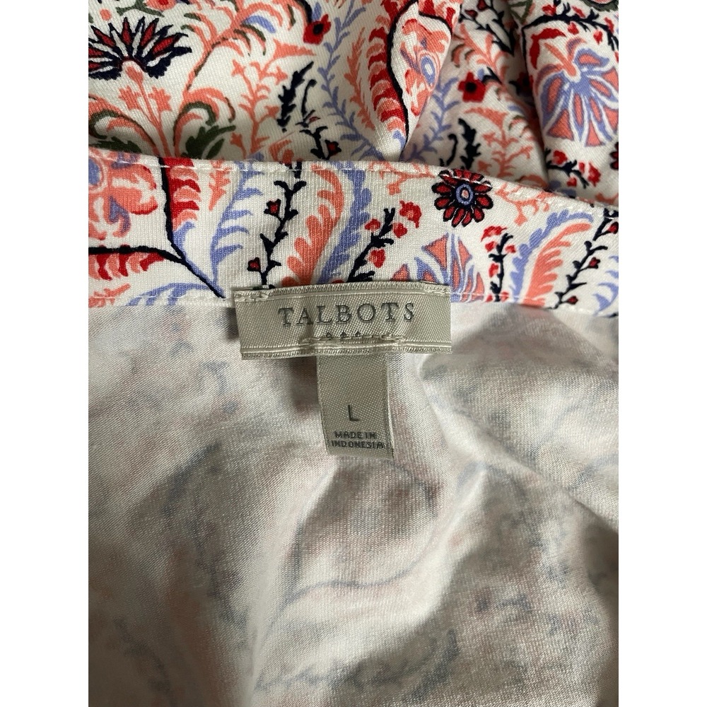 Talbots T-shirt Dress Size L Colorful Paisley Jersey Stretch Swing Boho Preppy - Picture 3 of 4